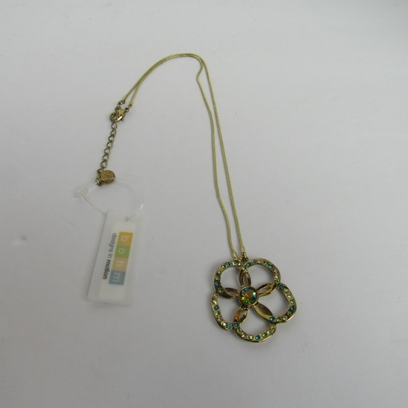 NWT Gold Green Floral Rhinestone Necklace - Picture 2 of 7
